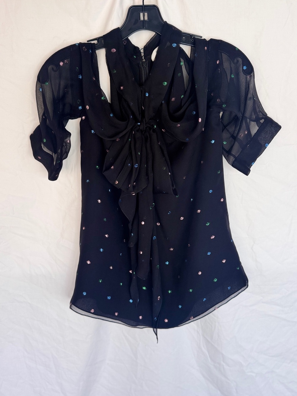 ERDEM Black Sheer Blouse with Subtle Shimmer Metallic Multi Color Dots - Picture 4 of 16